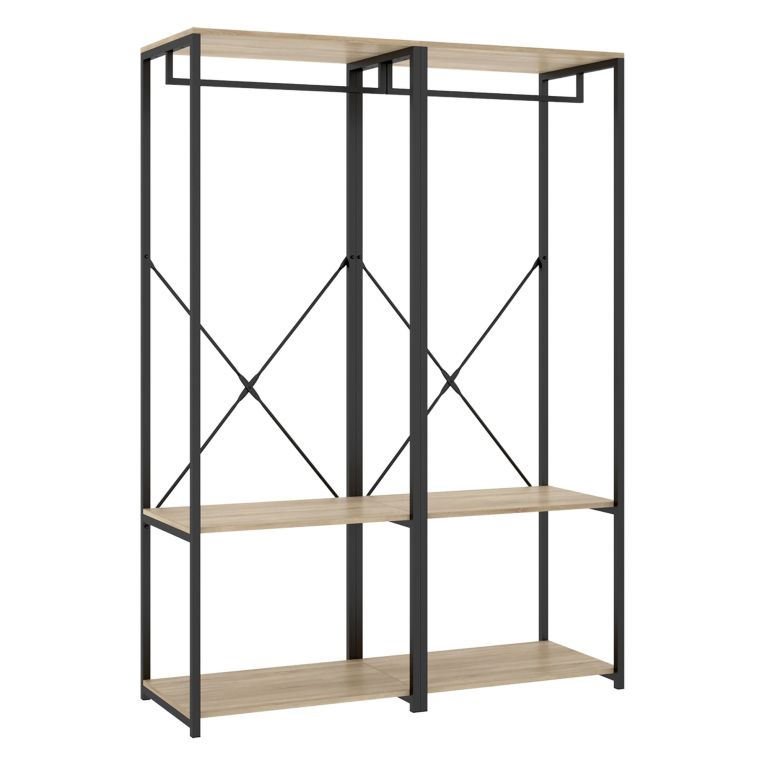 Guardaroba Grande Marrone Rovere Nero 2 Ripiani Appendiabiti 40x167h cm, Cassetti - Cortez