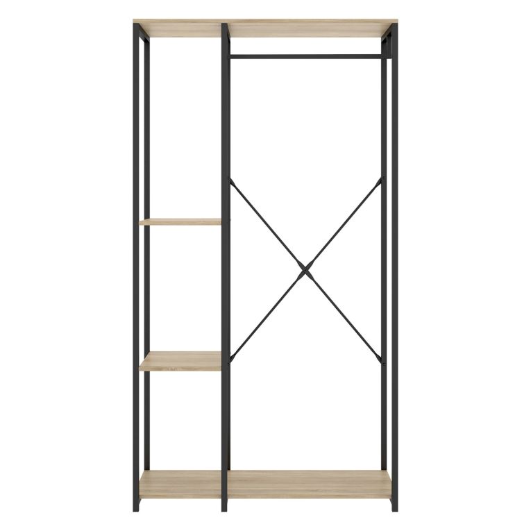 Guardaroba Grande Marrone Rovere Nero 3 Ripiani Appendiabiti 40x167h cm, Cassetti - Clovis