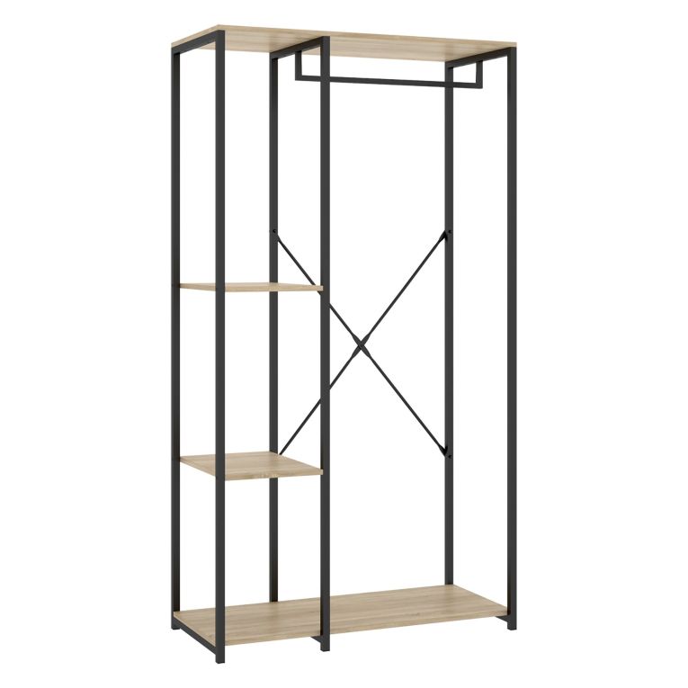 Guardaroba Grande Marrone Rovere Nero 3 Ripiani Appendiabiti 40x167h cm, Cassetti - Clovis