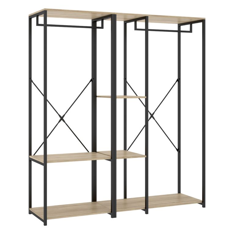 Guardaroba Grande Marrone Rovere Nero 3 Ripiani Appendiabiti 40x167h cm, Cassetti - Cotton