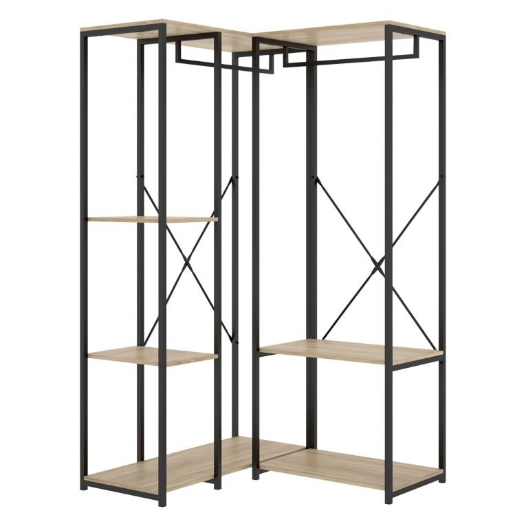 Guardaroba Grande Marrone Rovere Nero 4 Ripiani Appendiabiti 100x167h cm, Cassetti - Gallup
