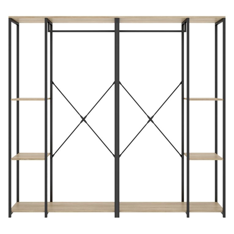 Guardaroba Grande Marrone Rovere Nero 5 Ripiani Appendiabiti 40x167h cm, Cassetti - Dalton
