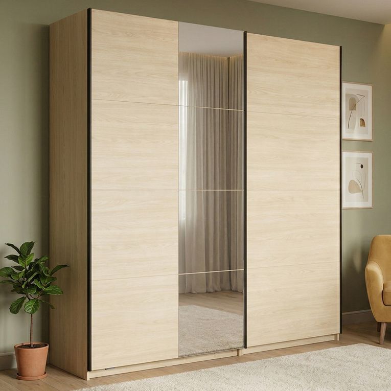 Guardaroba Grande Marrone Rovere Nero Appendiabiti 2 Ripiani 220x217.5h cm, 4 Vani - Palestro