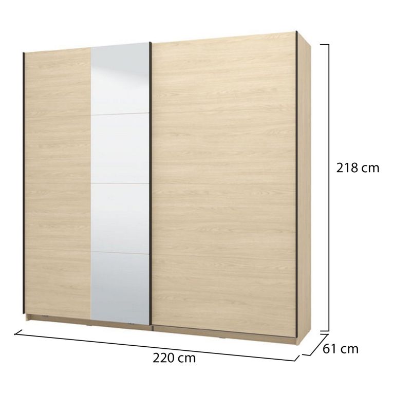 Guardaroba Grande Marrone Rovere Nero Appendiabiti 2 Ripiani 220x217.5h cm, 4 Vani - Palestro