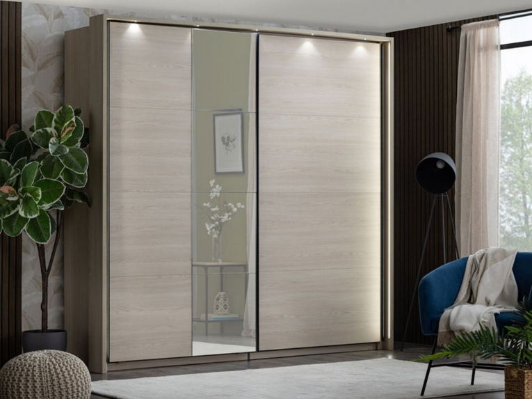 Guardaroba Grande Marrone Rovere Nero Appendiabiti 2 Ripiani 220x217.5h cm, 4 Vani - Palestro