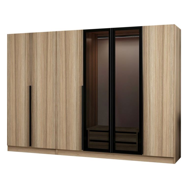 Guardaroba Grande Marrone Rovere Nero Fume Appendiabiti 10 Ripiani 270x210h cm, 6 Ante - Roviano