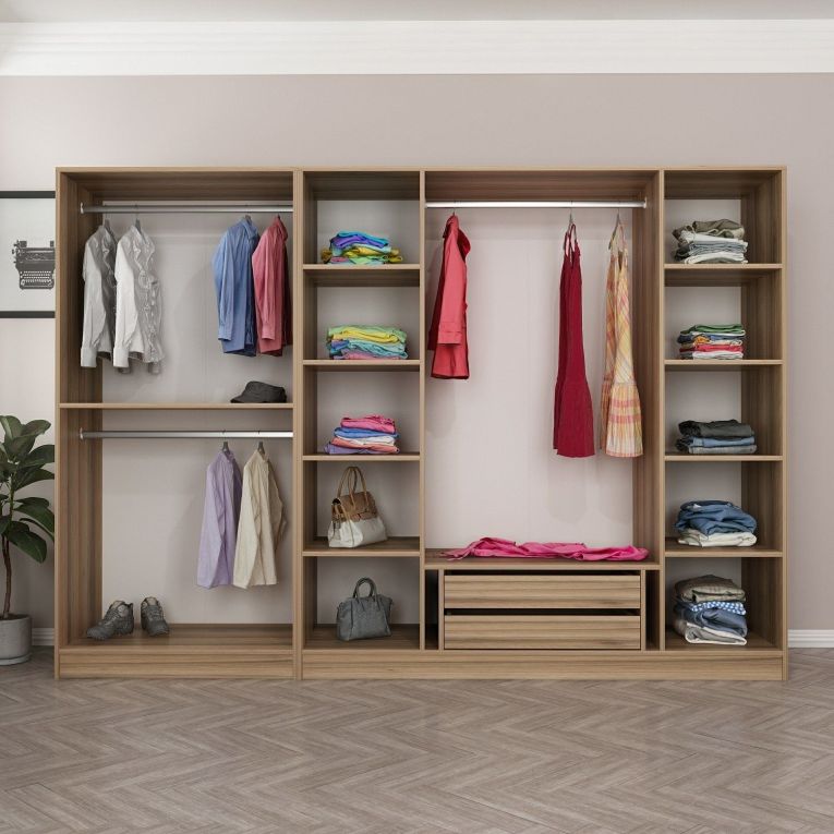 Guardaroba Grande Marrone Rovere Nero Fume Appendiabiti 10 Ripiani 270x210h cm, 6 Ante - Roviano