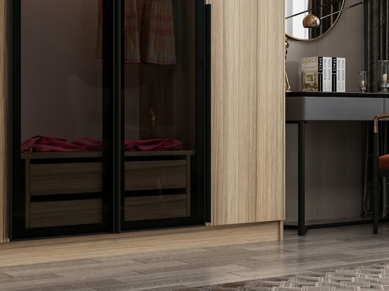 Guardaroba Grande Marrone Rovere Nero Fume Appendiabiti 10 Ripiani 270x210h cm, 6 Ante - Roviano