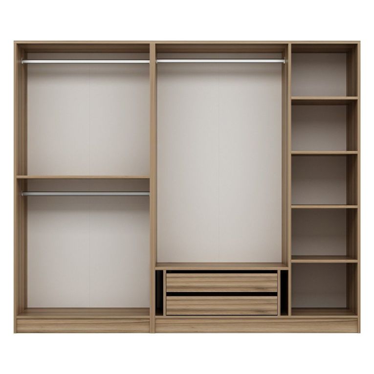 Guardaroba Grande Marrone Rovere Nero Fume Appendiabiti 6 Ripiani 225x210h cm, 5 Ante - Sinibalda