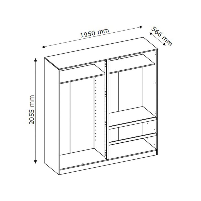 Guardaroba Grande Marrone Rovere Nodi 2 Ripiani Appendiabiti 195x205h cm, 2 Cassetti - Lesomiha