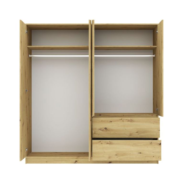 Guardaroba Grande Marrone Rovere Nodi 2 Ripiani Appendiabiti 195x205h cm, 2 Cassetti - Lesomiha