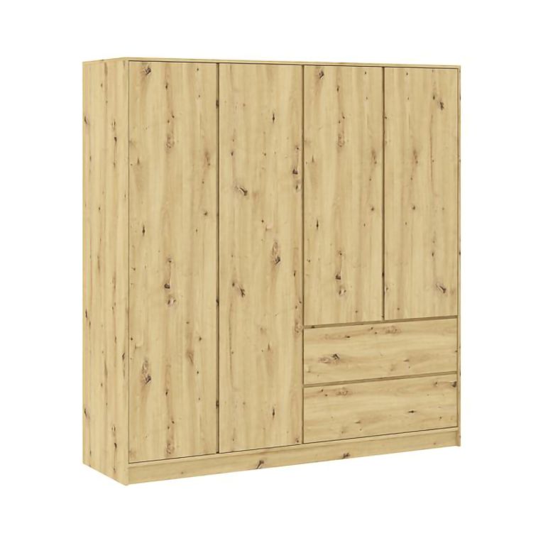 Guardaroba Grande Marrone Rovere Nodi 2 Ripiani Appendiabiti 195x205h cm, 2 Cassetti - Lesomiha