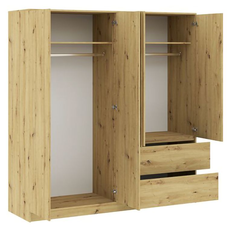 Guardaroba Grande Marrone Rovere Nodi 2 Ripiani Appendiabiti 195x205h cm, 2 Cassetti - Lesomiha