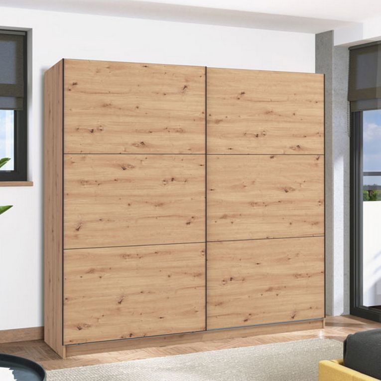 Guardaroba Grande Marrone Rovere Nodi 8 Ripiani Appendiabiti 217x210h cm, 2 Ante - Piateda