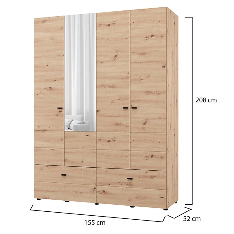 Guardaroba Grande Marrone Rovere Nodi Bianco 2 Ripiani 2 Cassetti 155x208h cm, Appendiabiti - Spigno