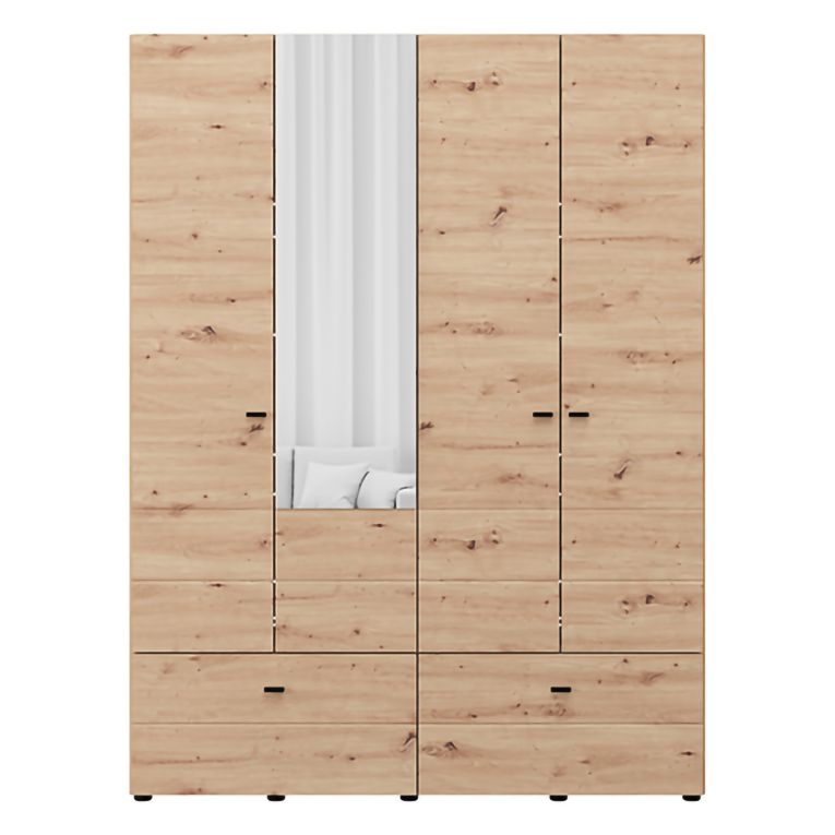 Guardaroba Grande Marrone Rovere Nodi Bianco 2 Ripiani 2 Cassetti 155x208h cm, Appendiabiti - Spigno