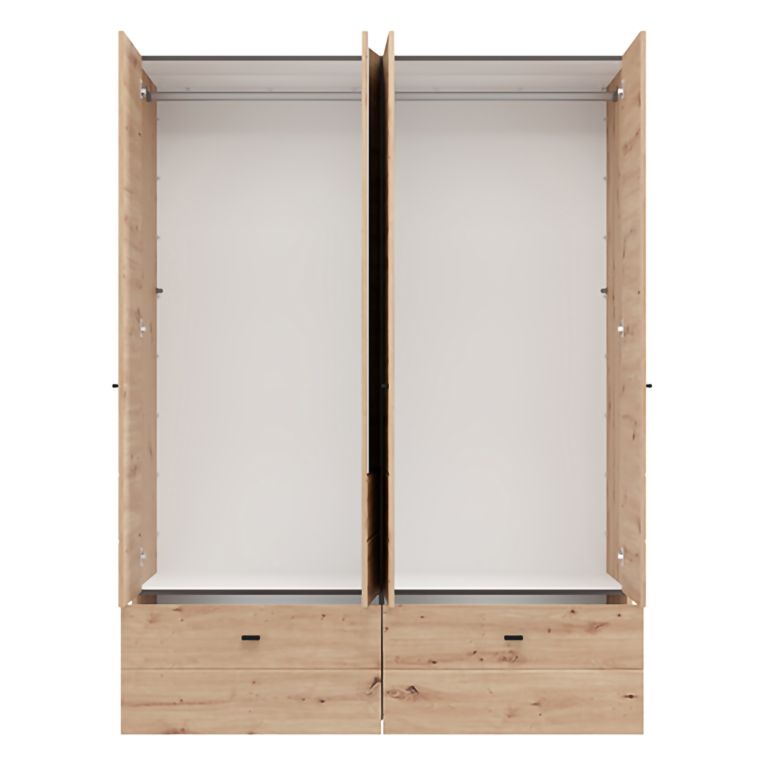 Guardaroba Grande Marrone Rovere Nodi Bianco 2 Ripiani 2 Cassetti 155x208h cm, Appendiabiti - Spigno