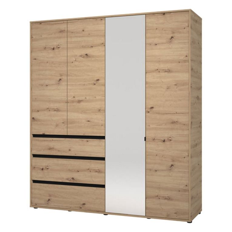 Guardaroba Grande Marrone Rovere Nodi Nero 4 Ripiani 3 Cassetti 183x211h cm, Appendiabiti - Rifreddoo