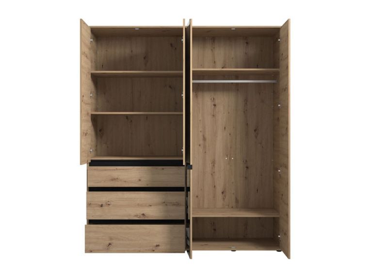 Guardaroba Grande Marrone Rovere Nodi Nero 4 Ripiani 3 Cassetti 183x211h cm, Appendiabiti - Rifreddoo