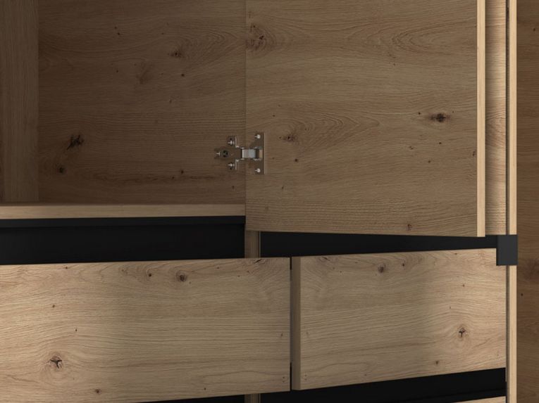 Guardaroba Grande Marrone Rovere Nodi Nero 4 Ripiani 3 Cassetti 183x211h cm, Appendiabiti - Rifreddoo