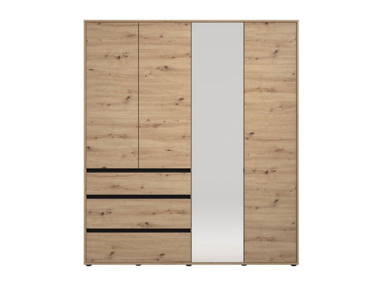 Guardaroba Grande Marrone Rovere Nodi Nero 4 Ripiani 3 Cassetti 183x211h cm, Appendiabiti - Rifreddoo