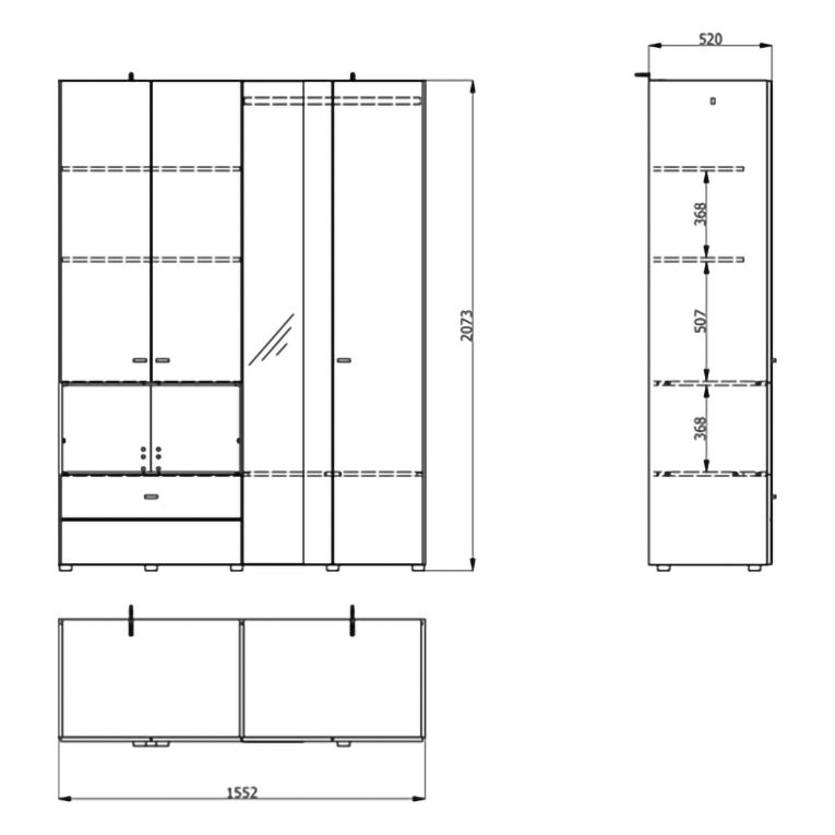 Guardaroba Grande Marrone Rovere Nodi Nero 4 Ripiani un Cassetto 155x208h cm, Appendiabiti - Omete