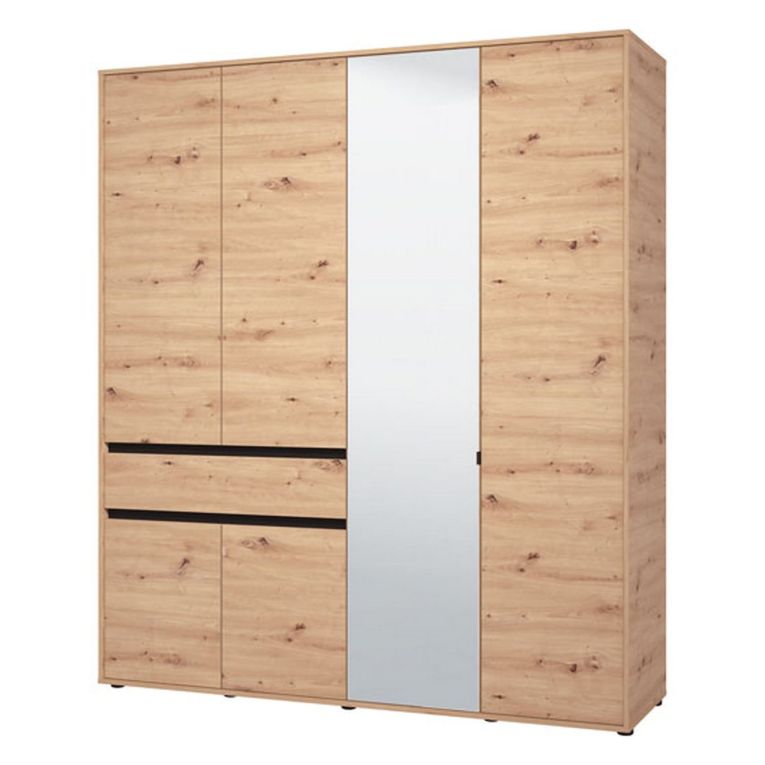 Guardaroba Grande Marrone Rovere Nodi Nero 4 Ripiani un Cassetto 182.5x210.5h cm, Appendiabiti - Rifreddo