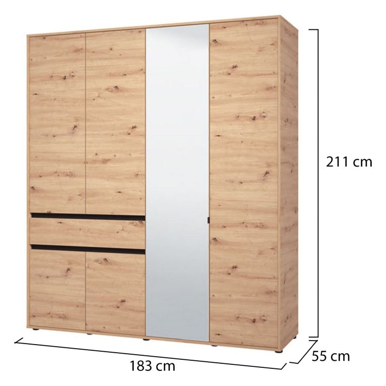 Guardaroba Grande Marrone Rovere Nodi Nero 4 Ripiani un Cassetto 182.5x210.5h cm, Appendiabiti - Rifreddo