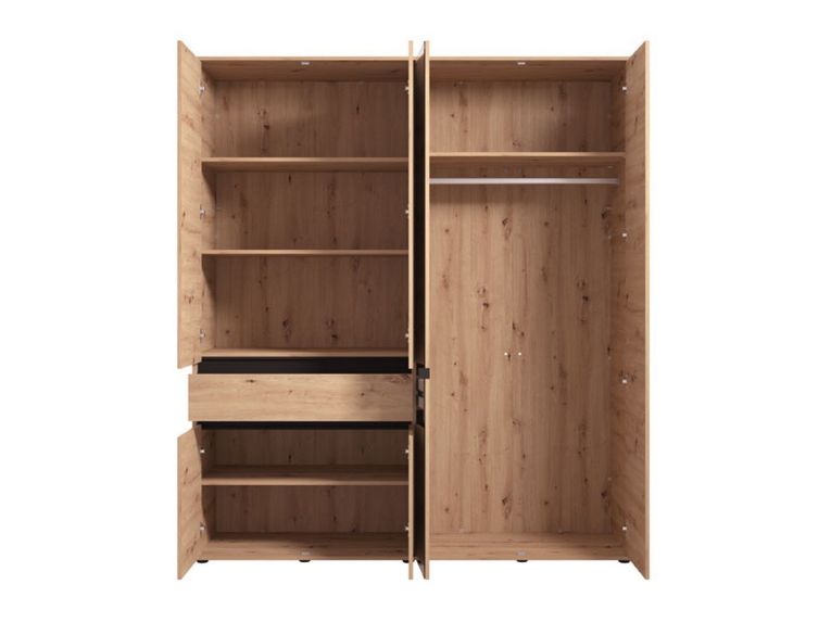 Guardaroba Grande Marrone Rovere Nodi Nero 4 Ripiani un Cassetto 182.5x210.5h cm, Appendiabiti - Rifreddo