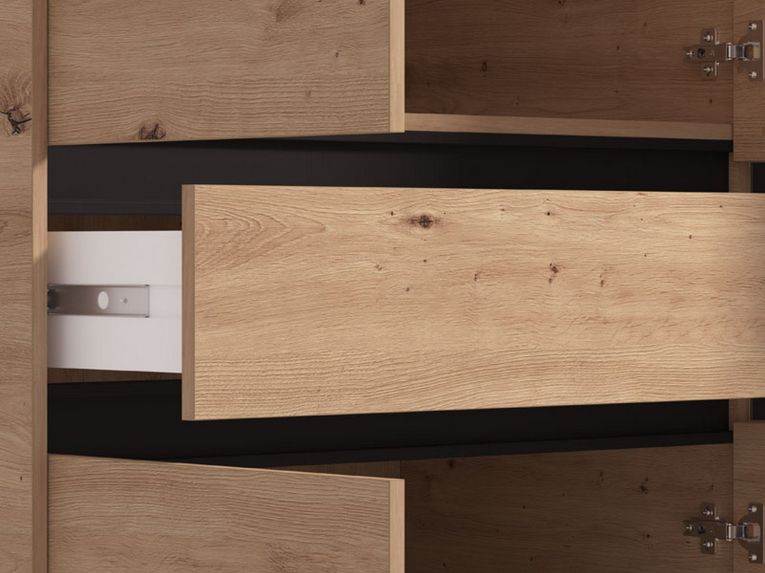 Guardaroba Grande Marrone Rovere Nodi Nero 4 Ripiani un Cassetto 182.5x210.5h cm, Appendiabiti - Rifreddo