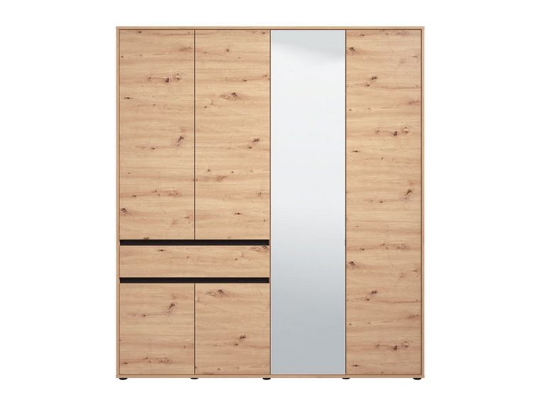 Guardaroba Grande Marrone Rovere Nodi Nero 4 Ripiani un Cassetto 182.5x210.5h cm, Appendiabiti - Rifreddo