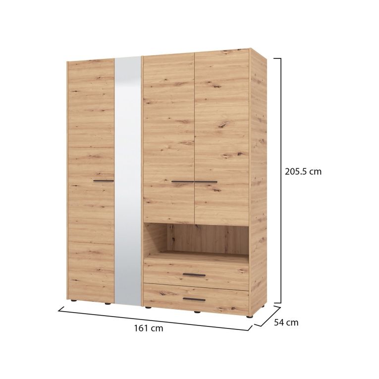 Guardaroba Grande Marrone Rovere Nodi Nero 5 Ripiani 3 Cassetti 161x205.5h cm, Appendiabiti - Teana