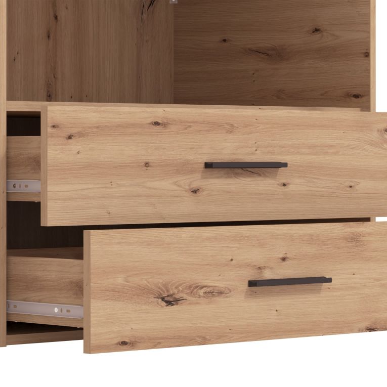Guardaroba Grande Marrone Rovere Nodi Nero 5 Ripiani 3 Cassetti 161x205.5h cm, Appendiabiti - Teana