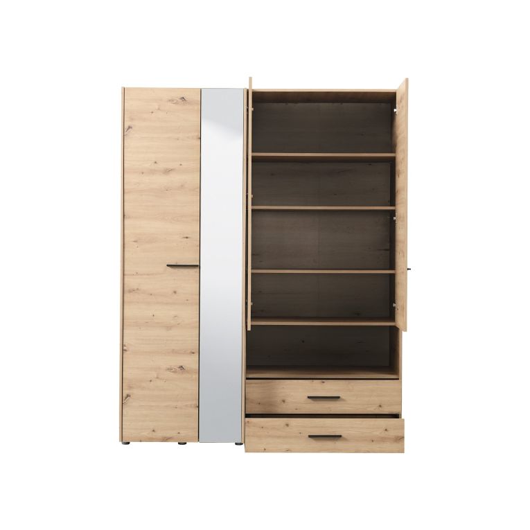 Guardaroba Grande Marrone Rovere Nodi Nero 5 Ripiani 3 Cassetti 161x205.5h cm, Appendiabiti - Teana