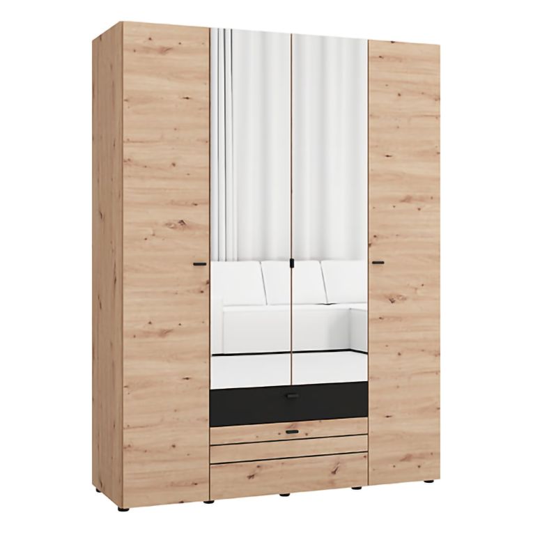 Guardaroba Grande Marrone Rovere Nodi Nero 7 Ripiani 2 Cassetti 155x208h cm, Appendiabiti - Watamu