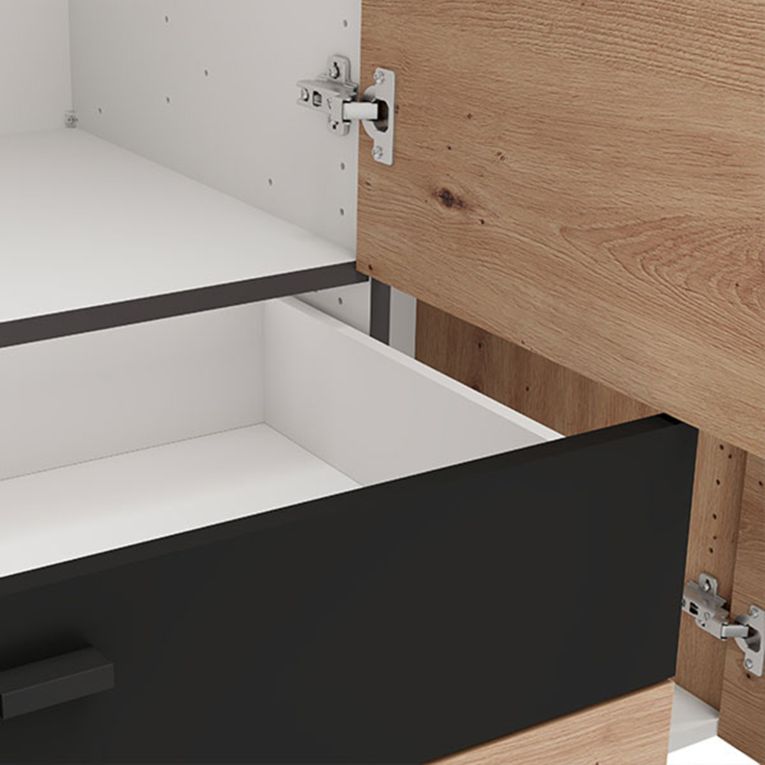 Guardaroba Grande Marrone Rovere Nodi Nero 7 Ripiani 2 Cassetti 155x208h cm, Appendiabiti - Watamu