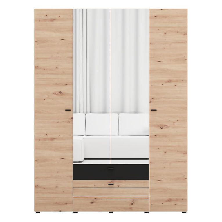Guardaroba Grande Marrone Rovere Nodi Nero 7 Ripiani 2 Cassetti 155x208h cm, Appendiabiti - Watamu