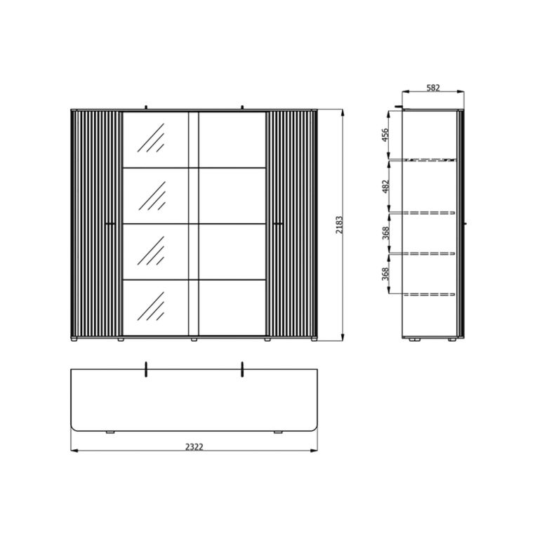 Guardaroba Grande Marrone Rovere Nodi Nero Antracite Appendiabiti 10 Ripiani 232x219h cm, 4 Ante - Hakone
