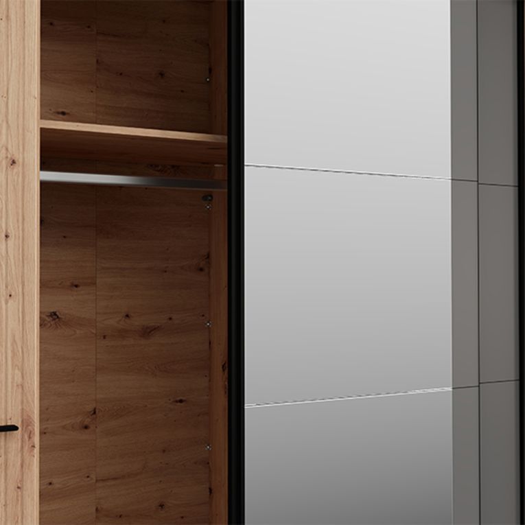 Guardaroba Grande Marrone Rovere Nodi Nero Antracite Appendiabiti 10 Ripiani 232x219h cm, 4 Ante - Hakone