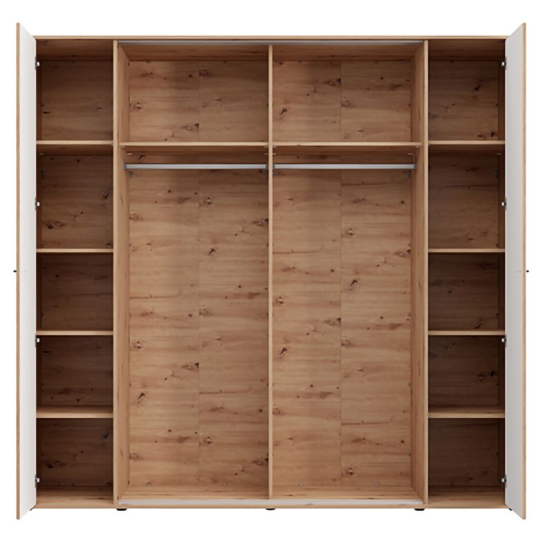 Guardaroba Grande Marrone Rovere Nodi Nero Antracite Appendiabiti 10 Ripiani 232x219h cm, 4 Ante - Hakone