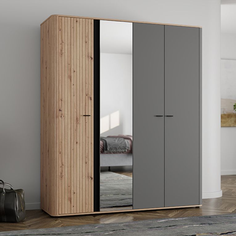 Guardaroba Grande Marrone Rovere Nodi Nero Antracite Appendiabiti 2 Ripiani 180x211h cm, 4 Vani - Truth