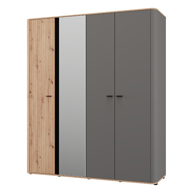 Guardaroba Grande Marrone Rovere Nodi Nero Antracite Appendiabiti 2 Ripiani 180x211h cm, 4 Vani - Truth