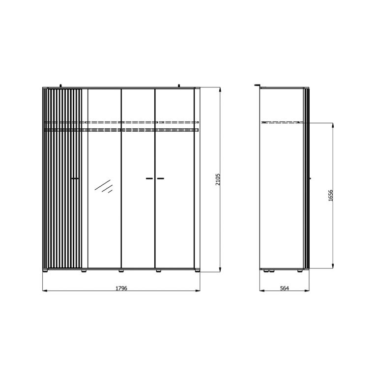 Guardaroba Grande Marrone Rovere Nodi Nero Antracite Appendiabiti 2 Ripiani 180x211h cm, 4 Vani - Truth