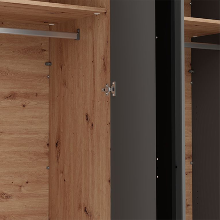 Guardaroba Grande Marrone Rovere Nodi Nero Antracite Appendiabiti 2 Ripiani 180x211h cm, 4 Vani - Truth