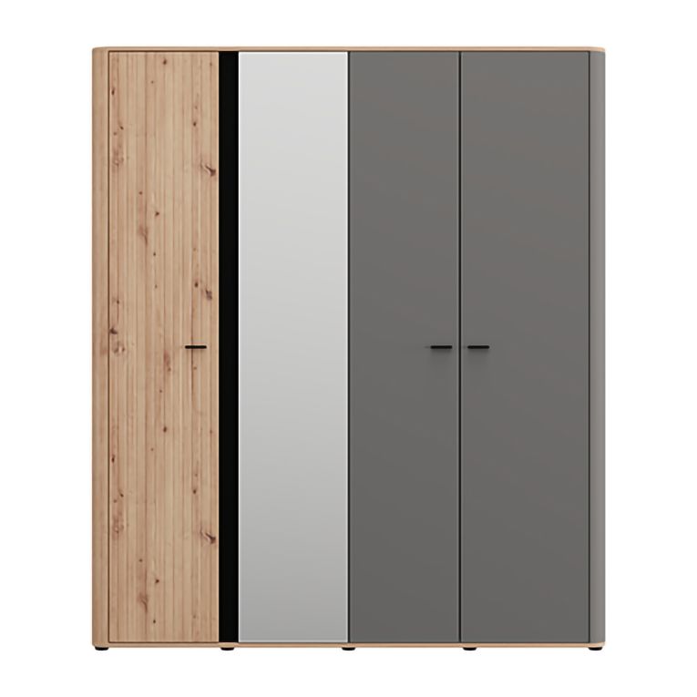 Guardaroba Grande Marrone Rovere Nodi Nero Antracite Appendiabiti 2 Ripiani 180x211h cm, 4 Vani - Truth