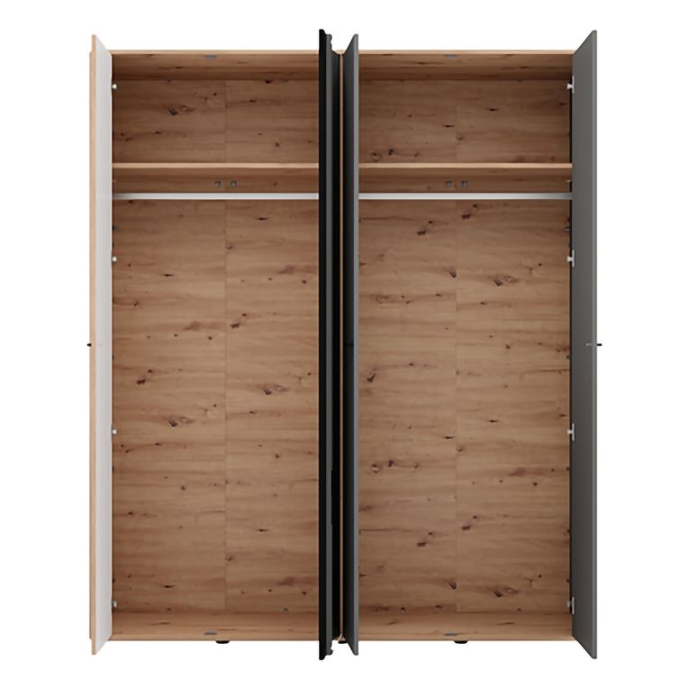 Guardaroba Grande Marrone Rovere Nodi Nero Antracite Appendiabiti 2 Ripiani 180x211h cm, 4 Vani - Truth