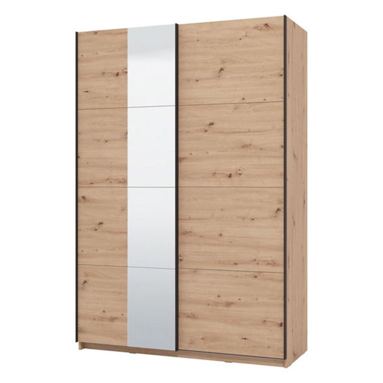 Guardaroba Grande Marrone Rovere Nodi Nero Appendiabiti 2 Ripiani 145.5x217.5h cm, Apertura Scorrevole - Pasturo