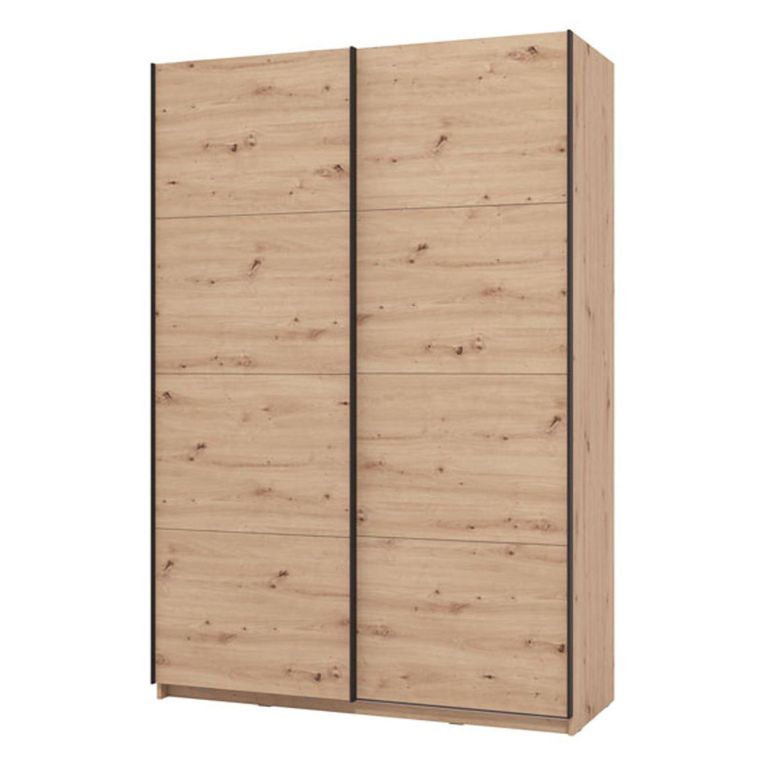 Guardaroba Grande Marrone Rovere Nodi Nero Appendiabiti 2 Ripiani 145.5x217.5h cm, Apertura Scorrevole - Tredozio