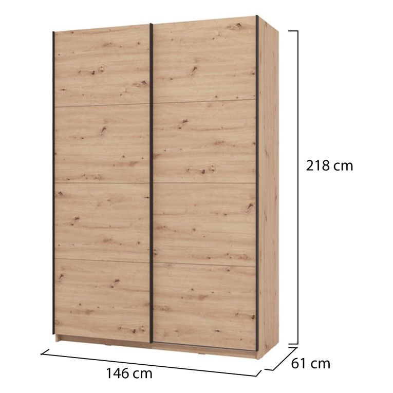 Guardaroba Grande Marrone Rovere Nodi Nero Appendiabiti 2 Ripiani 145.5x217.5h cm, Apertura Scorrevole - Tredozio