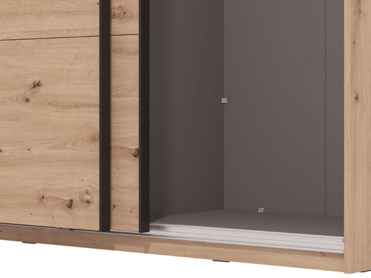 Guardaroba Grande Marrone Rovere Nodi Nero Appendiabiti 2 Ripiani 145.5x217.5h cm, Apertura Scorrevole - Tredozio